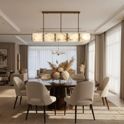Vintage Alabaster & Gold Long Chandelier