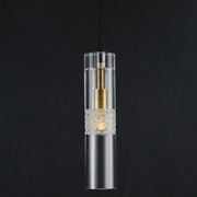 Postmodern Glass Crystal Tube Brass Pendant Height 14