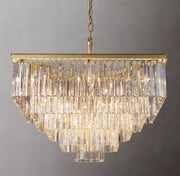 1920s Odeon Multi-Tier Crystal Square chandelier 34
