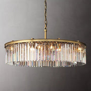 1920s Odeon Crystal Round Chandelier Brass 32