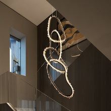 Load image into Gallery viewer, Mamie Rock Crystal 5 Rings Chandelier, Upscale Restaurants Lamp