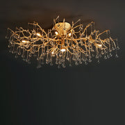 Brass Branch Ceiling Light with Glass Raindrop Pendants Light