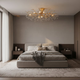 Brass Branch Ceiling Light with Glass Raindrop Pendants Light