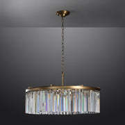 1920s Odeon Crystal Round Chandelier Brass 32