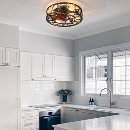 Maeve Cage Ceiling Fan Modern Black Indoor Leafless Ceiling Fan For Bedroom