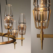 Dave Glass Brass Round Chandelier Light for Dining Room