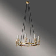 Dave Glass Brass Round Chandelier Light for Dining Room
