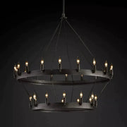 Filament Vintage Two-Tier Round Metal Chandelier Lighting 36