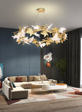 Load image into Gallery viewer, Telly Brass Maple Leaf Crystal Chandelier