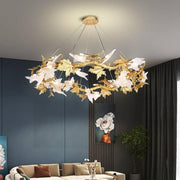 Telly Brass Maple Leaf Crystal Chandelier