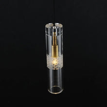 Load image into Gallery viewer, Postmodern Glass Crystal Tube Brass Pendant Height 14&quot;